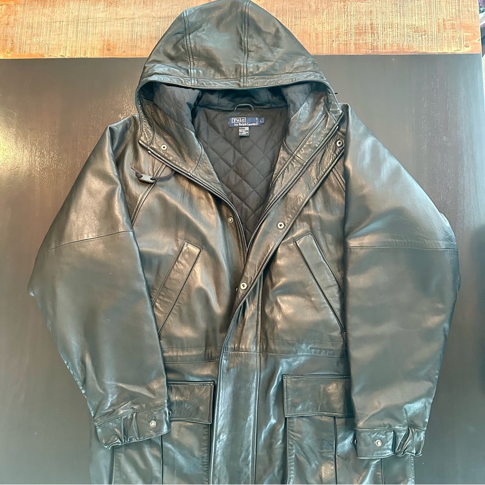 Polo by Ralph Lauren Hooded Leather Coat. Size L/XL